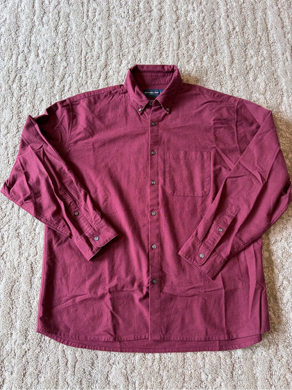 Abercrombie & Fitch Maroon Stretch Button Down Long Sleeve Shirt Men Size Medium